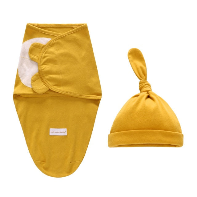 Baby Yellow Swaddle Blanket & Cap