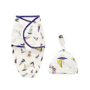 Baby Boat Print Swaddle Blanket & Cap