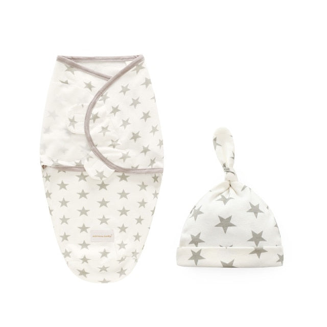 Baby Star Print Swaddle Blanket & Cap