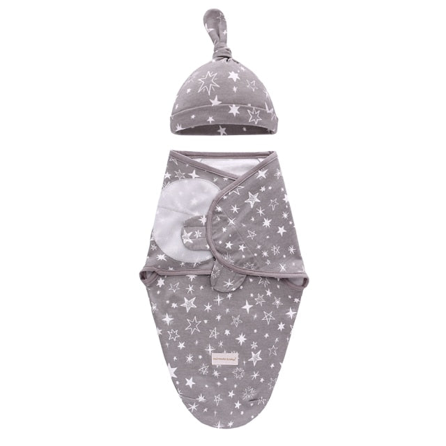 Baby Grey Star Swaddle Blanket & Cap