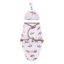 Load image into Gallery viewer, Baby Elephant Print Swaddle Blanket &amp; Cap