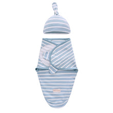 Load image into Gallery viewer, Baby  Blue Stripe Swaddle Blanket &amp; Cap