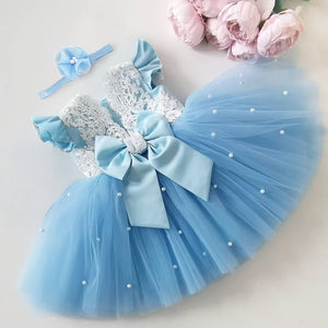 Baby Girl Tutu Blue Pearl Dress